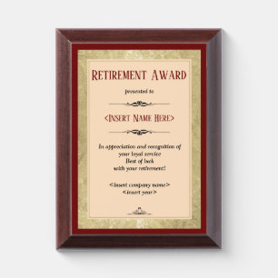 Retirement Award Plaque