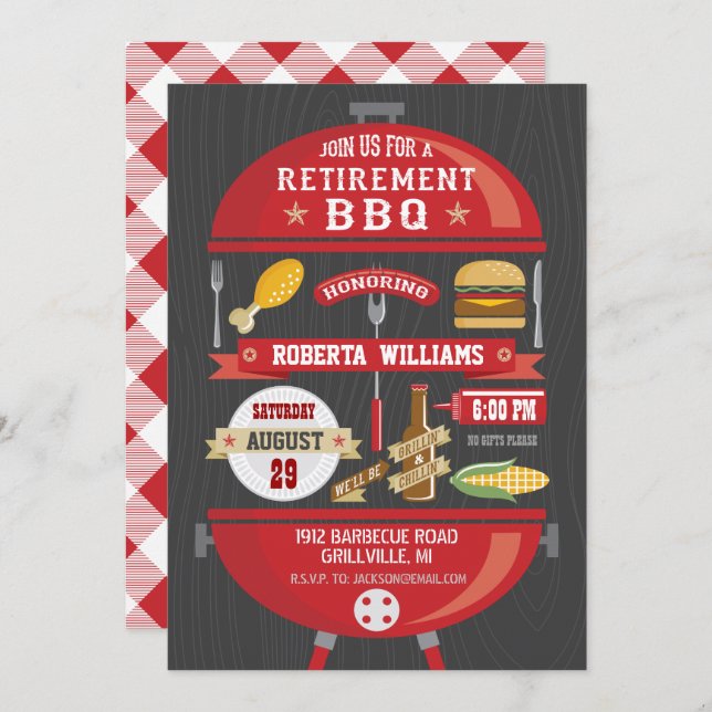 Retirement BBQ Party Invitation (Front/Back)