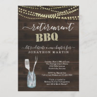 Retirement BBQ Party Invitation - Rustic Wood