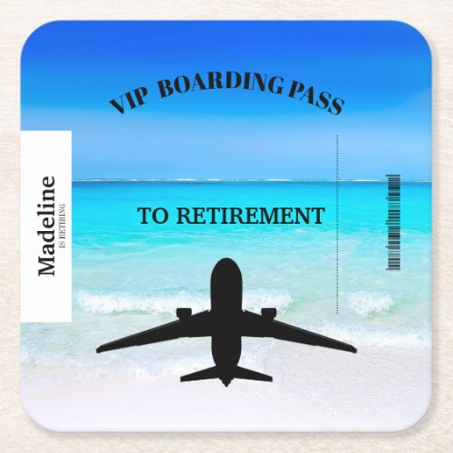 Retirement Beach Boarding Pass Destination   Square Paper Coaster