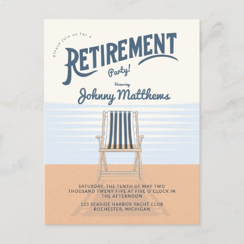 Retirement beach chair postcard invitation