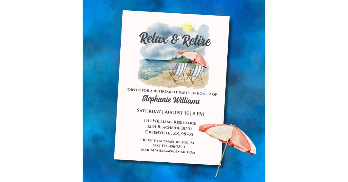 Retirement Beach Chair Themed Party Invitation | Zazzle