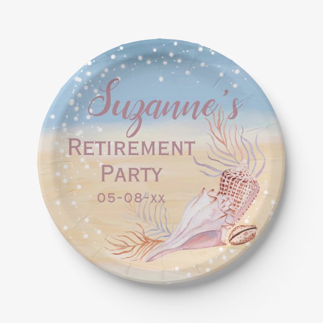 Retirement Beach Coastal Party Paper Plates (Front)