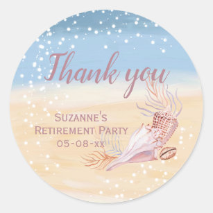 Retirement Beach Coastal Party Thank You Classic Round Sticker