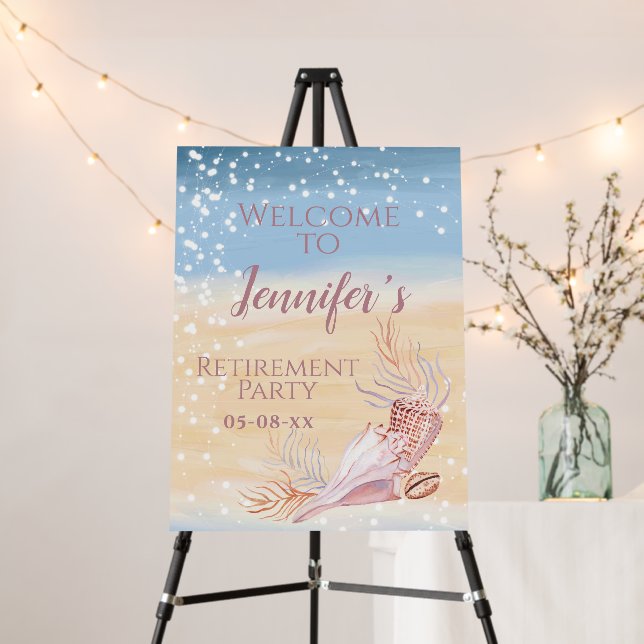 Retirement Beach Coastal Party Welcome Foam Board (In Situ (Stand))
