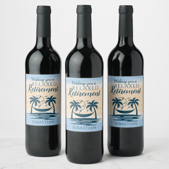 Retirement Beach Hammock  Wine Label (Bottles)
