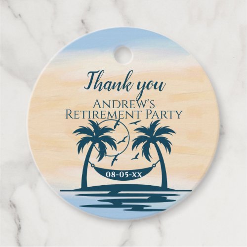 Retirement Beach Palm Trees Party Thank You Favor Tags