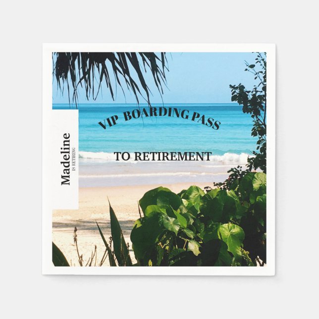 Retirement Beach Scene Boarding Pass Destination  Napkins (Front)