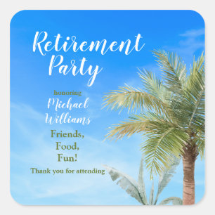 Retirement Beach Theme Party Friends Food Fun Square Sticker