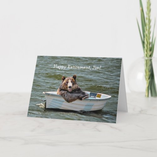 Retirement Bear in Boat Card