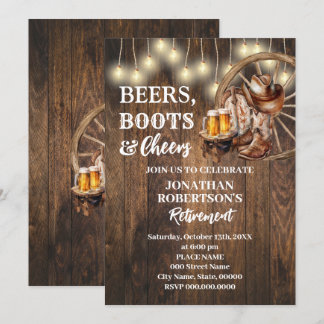 Retirement Beers Boots & Cheers Western Party Invitation