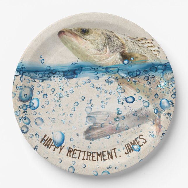 retirement big fish jumping out of water paper plates (Front)