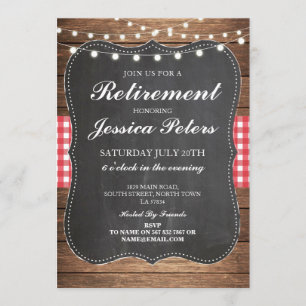 Retirement Birthday Red Gingham Chalk Invite