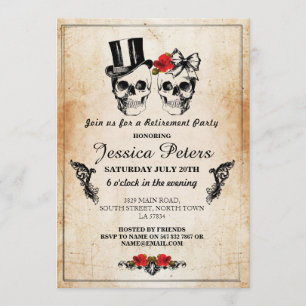 Retirement Birthday Skulls Invite Halloween Rose