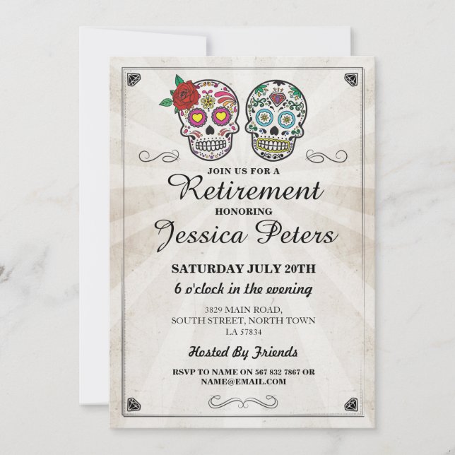 Retirement Birthday  Sugar Skulls Invite Halloween (Front)