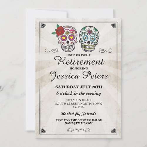 Retirement Birthday  Sugar Skulls Invite Halloween