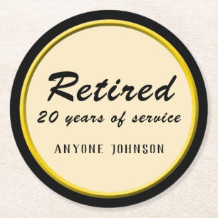 Retirement Black and Gold border Round Paper Coaster