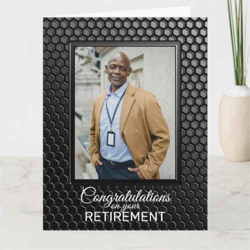 Retirement Black Geometric Pattern Custom Photo