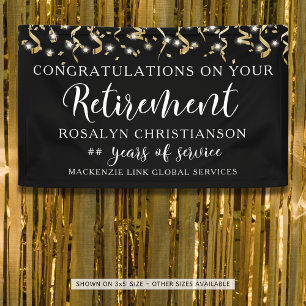 Retirement Black Gold Confetti Streamers Script Banner