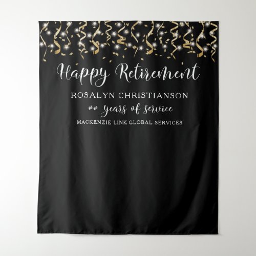 Retirement Black Gold Confetti Streamers Tapestry