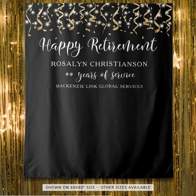 Retirement Black Gold Confetti Streamers Tapestry (Creator Uploaded)