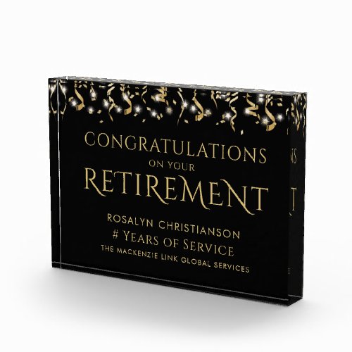 Retirement Black Gold Confetti Years of Service Pl Photo Block