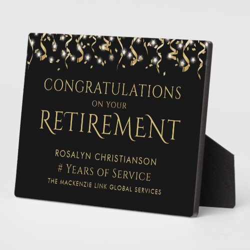 Retirement Black Gold Confetti Years of Service Plaque