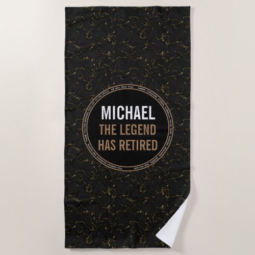 Retirement black gold men name beach towel