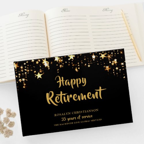 Retirement Black Gold Stars Years of Service Name Guest Book