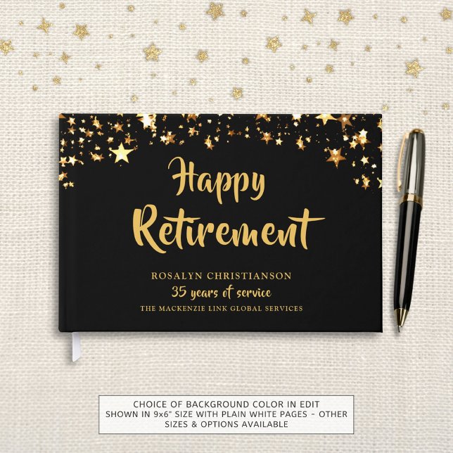 Retirement Black Gold Stars Years of Service Name Guest Book (Creator Uploaded)