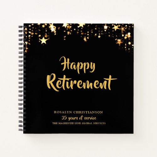 Retirement Black Gold Stars Years of Service Name Notebook