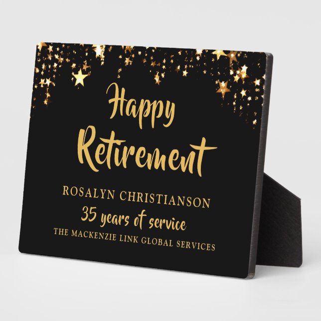 Retirement Black Gold Stars Years of Service Name Plaque (Side)