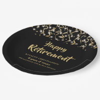 Retirement Black Gold Streamers Years of Service Paper Plates