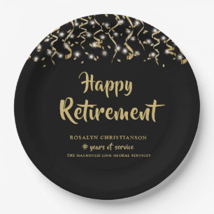 Retirement Black Gold Streamers Years of Service Paper Plates