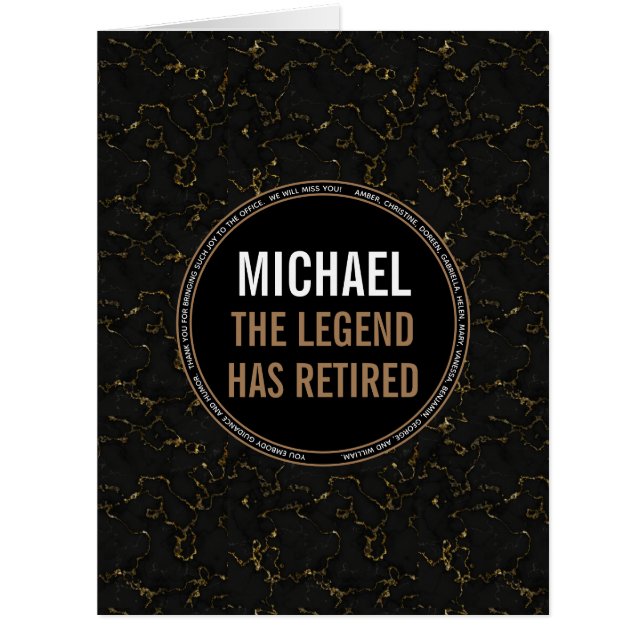 Retirement black marble men name  cards (Front)