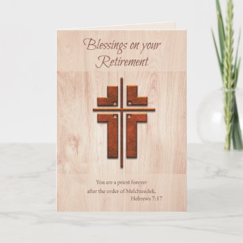 Retirement Blessings Priest  Cross On Wood Card by Religious_SandraRose at Zazzle