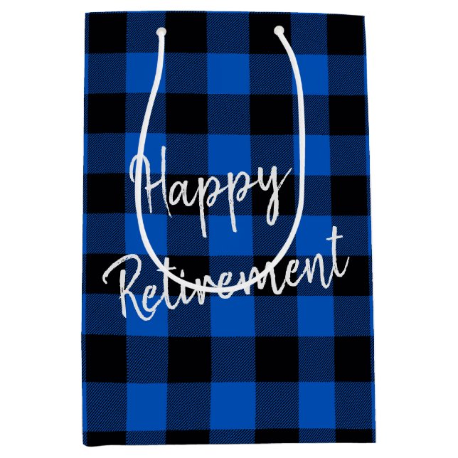 Retirement Blue and Black Buffalo Plaid   Medium Gift Bag (Front)