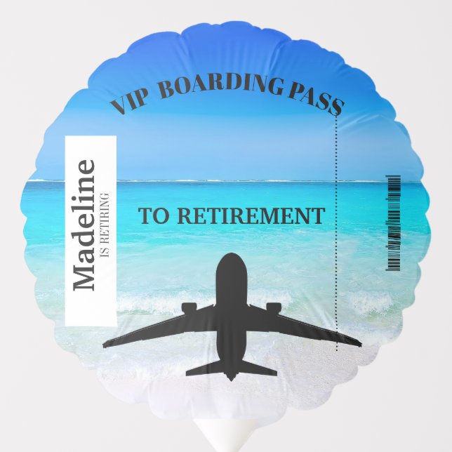 Retirement Boarding Pass Destination Beach Scene Balloon (Front)