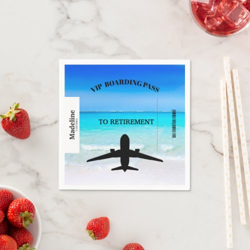 Retirement Boarding Pass Destination Beach Scene  Napkins