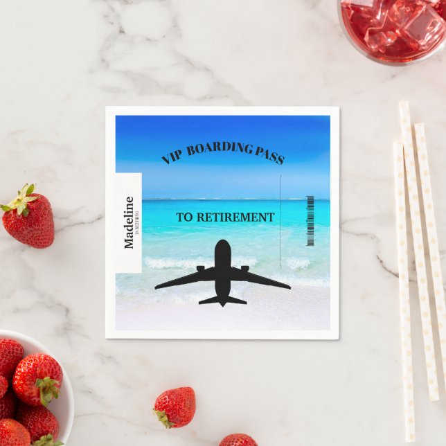 Retirement Boarding Pass Destination Beach Scene  Napkins (Insitu)