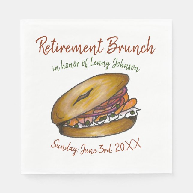 Retirement Breakfast Brunch Bagel Lox Capers Onion Napkins (Front)