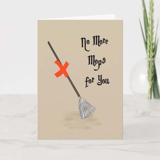 Retirement Card for Janitor with Mop (Front)