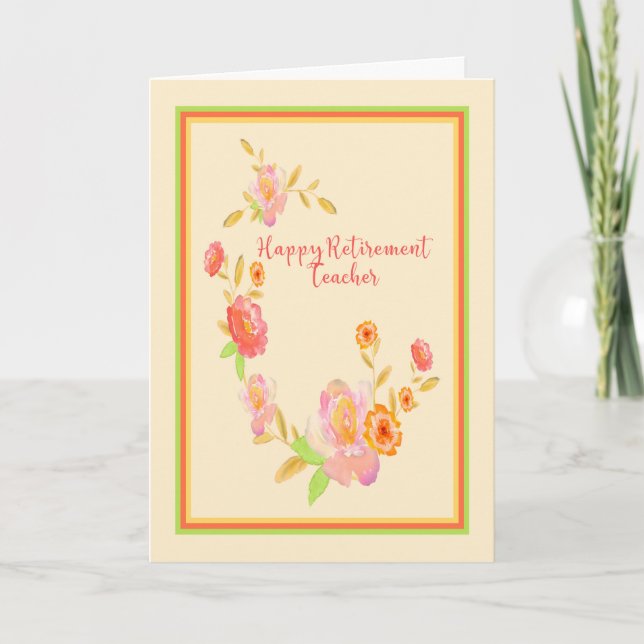 Retirement Card for Teacher Peach & Pink Flowers (Front)