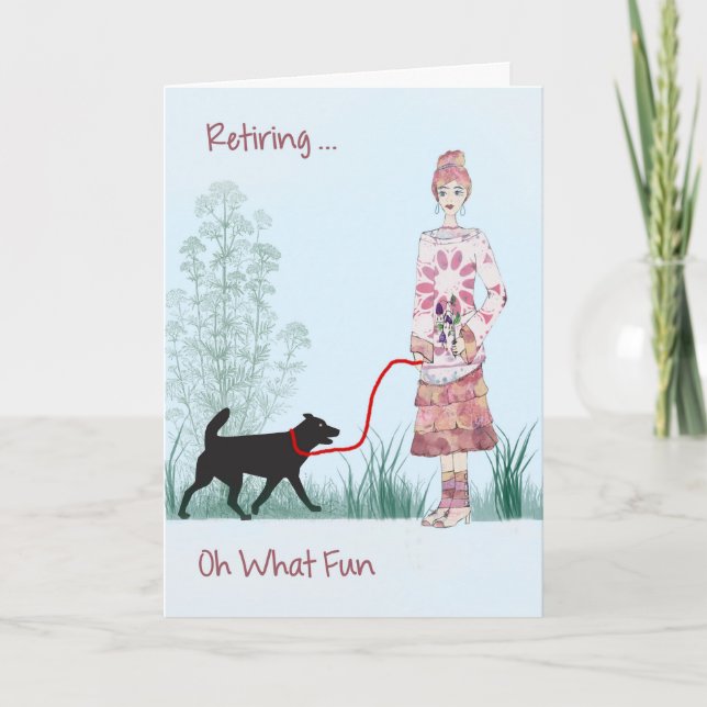 Retirement Card Lady Walking Her Dog (Front)