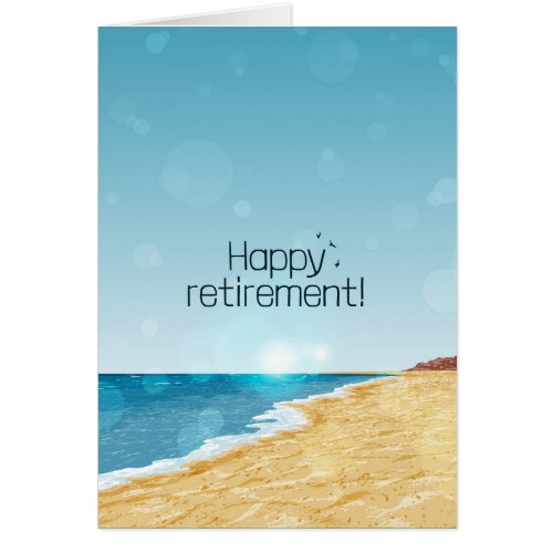 Retirement card with beach sea and blue sky