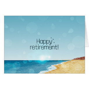 Retirement card with beach, sea and blue sky