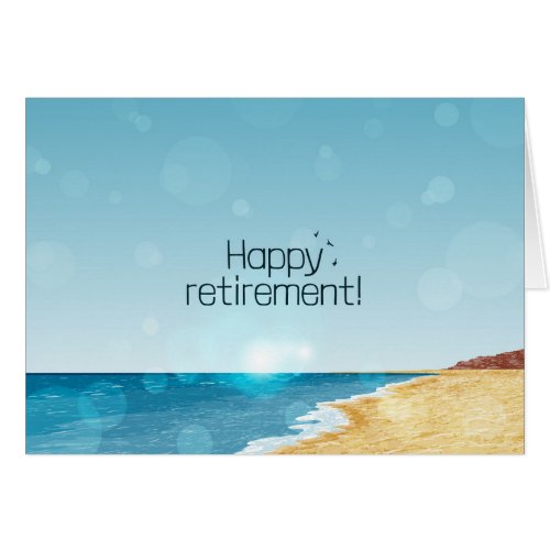 Retirement card with beach sea and blue sky