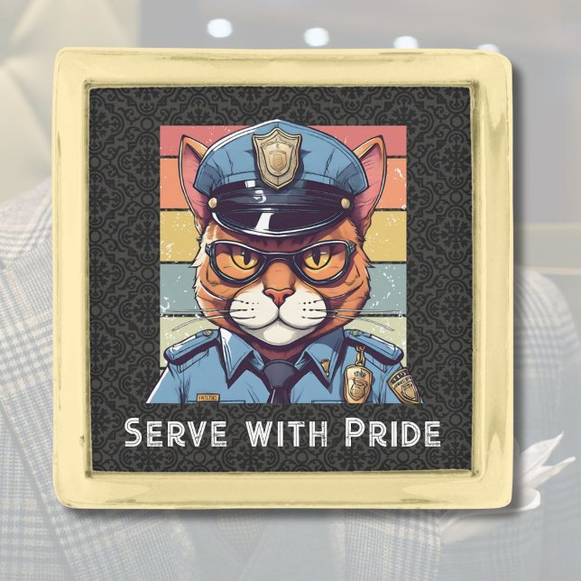 Retirement Cat Gifts for Police Officers Dad Him Gold Finish Lapel Pin (Retirement Cat Gifts for Police Officers Dad Him)