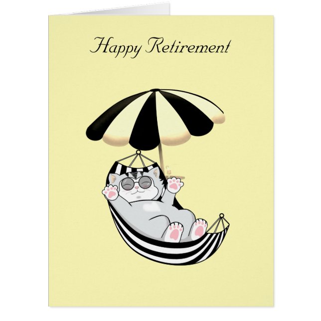 Retirement Cat in Hammock on Light Yellow Cards (Front)