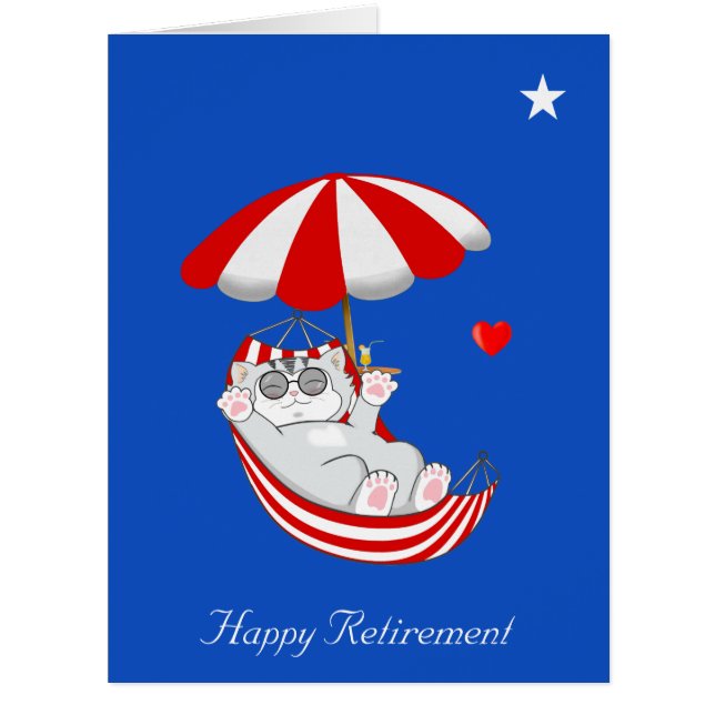 Retirement Cat in Hammock & Star on Royal Blue (Front)